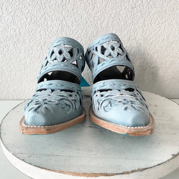 Lane SHALEY Robin Mule Blue Cowboy Boots Womens 7 Cowgirl Western Short Ankle - Picture 5 of 11